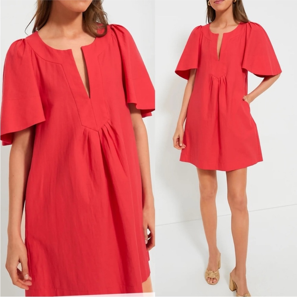 Tuckernuck Coral-Red Mini Dress with Flutter Sleeves